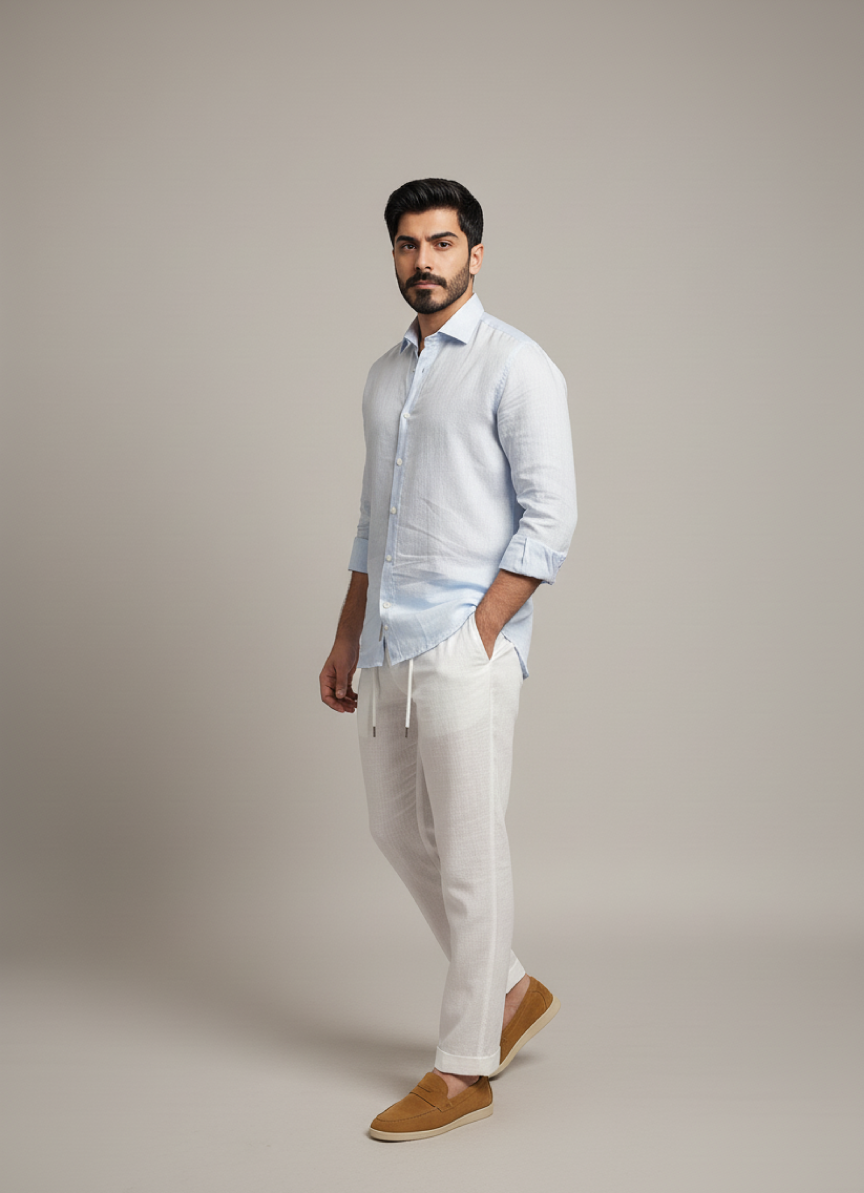 Light Blue Linen Button-Up Shirt