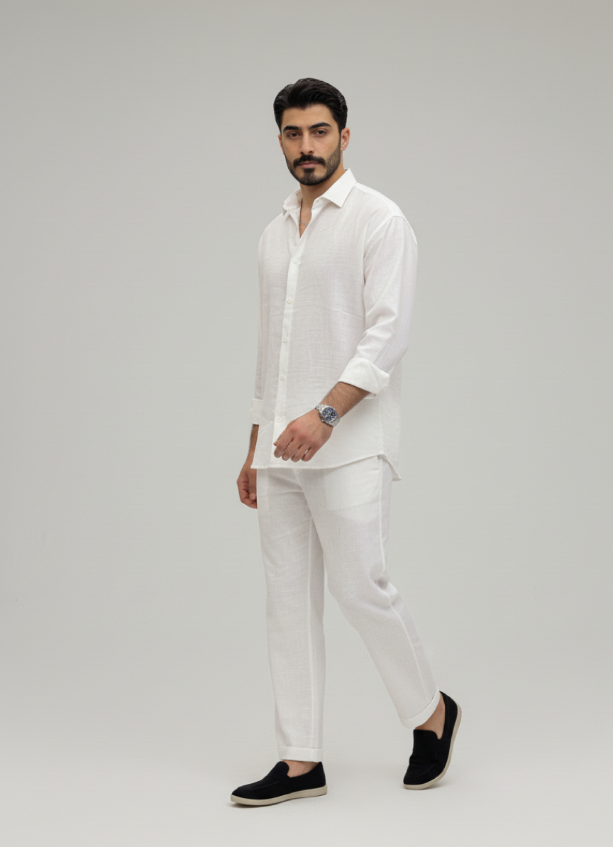 White Linen Button-Up Shirt