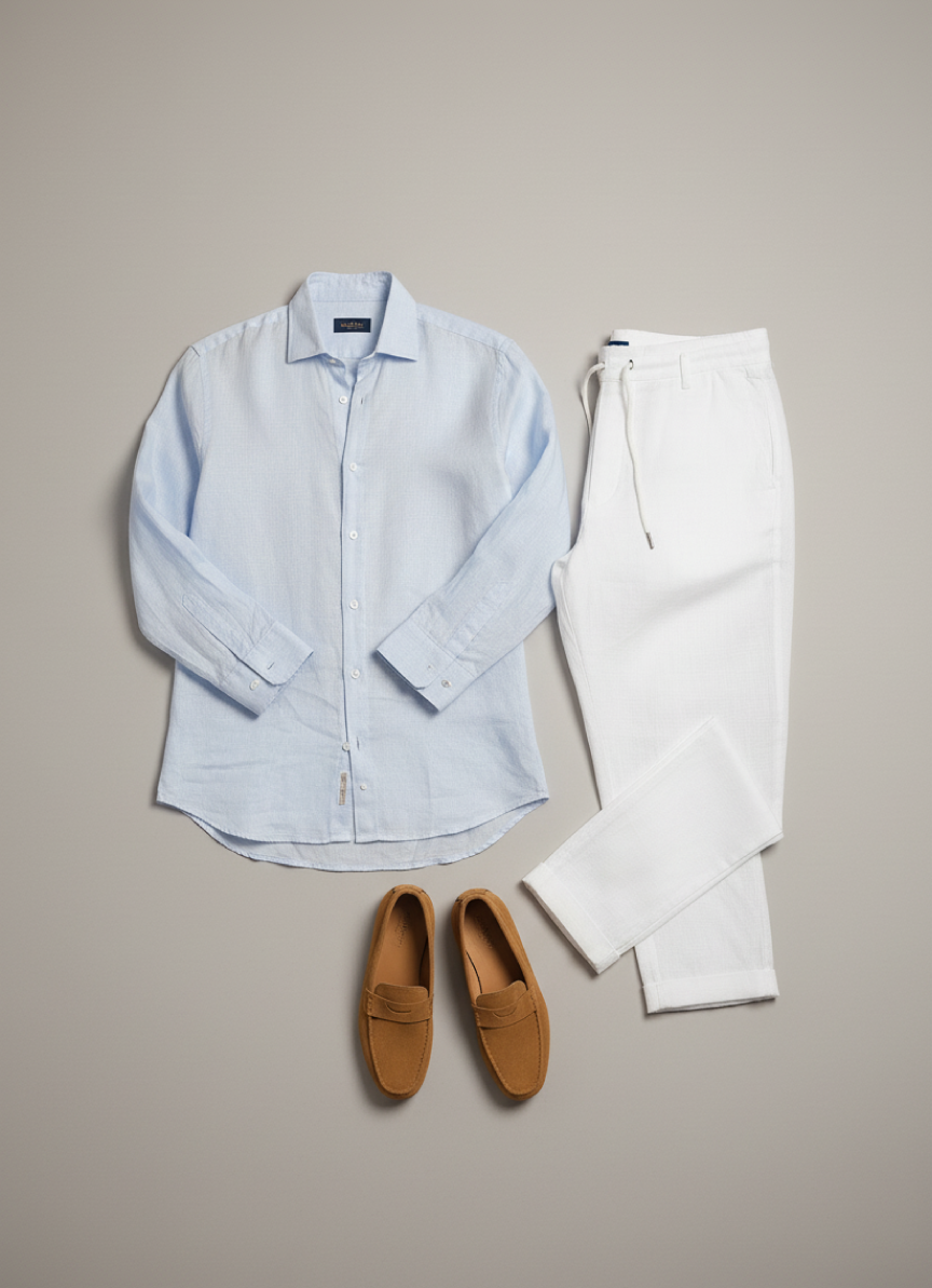 Light Blue Linen Button-Up Shirt