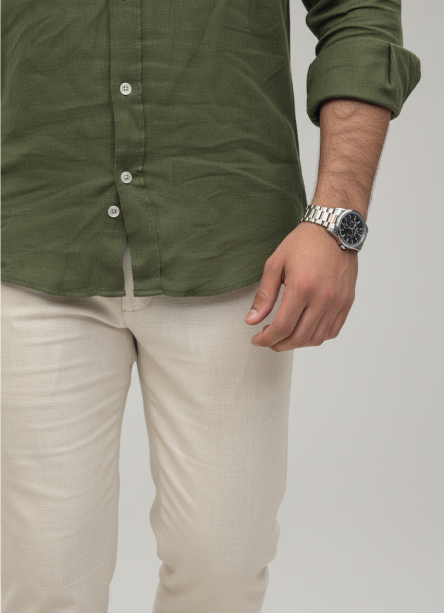 Green Linen Button-Up Shirt