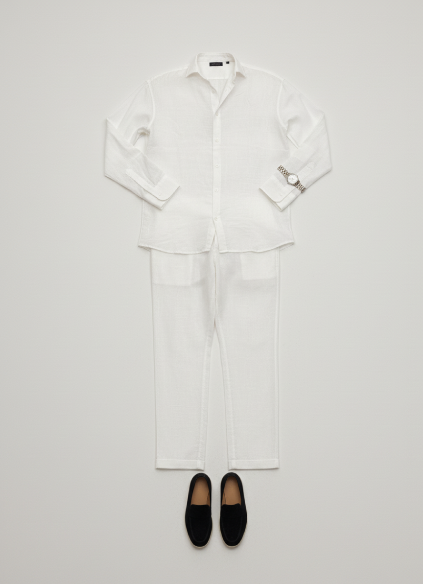 White Linen Button-Up Shirt