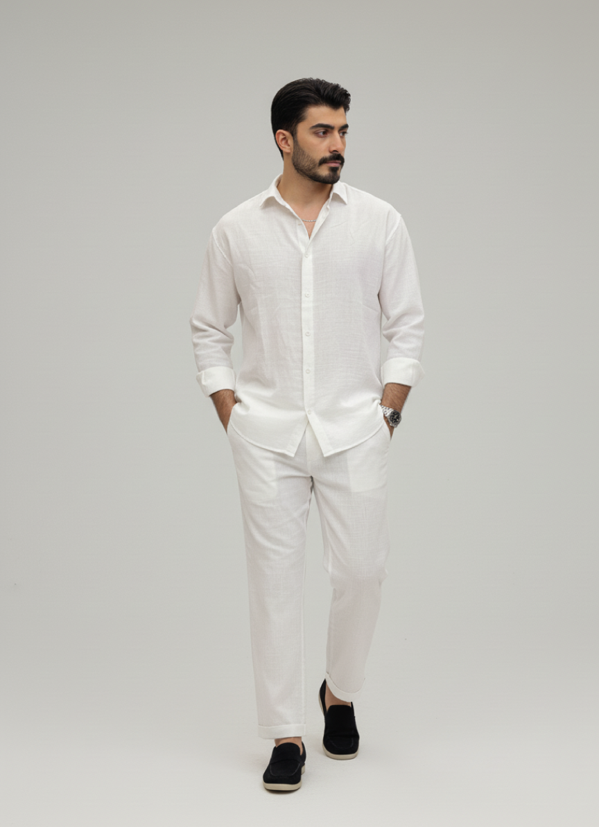 White Linen Button-Up Shirt