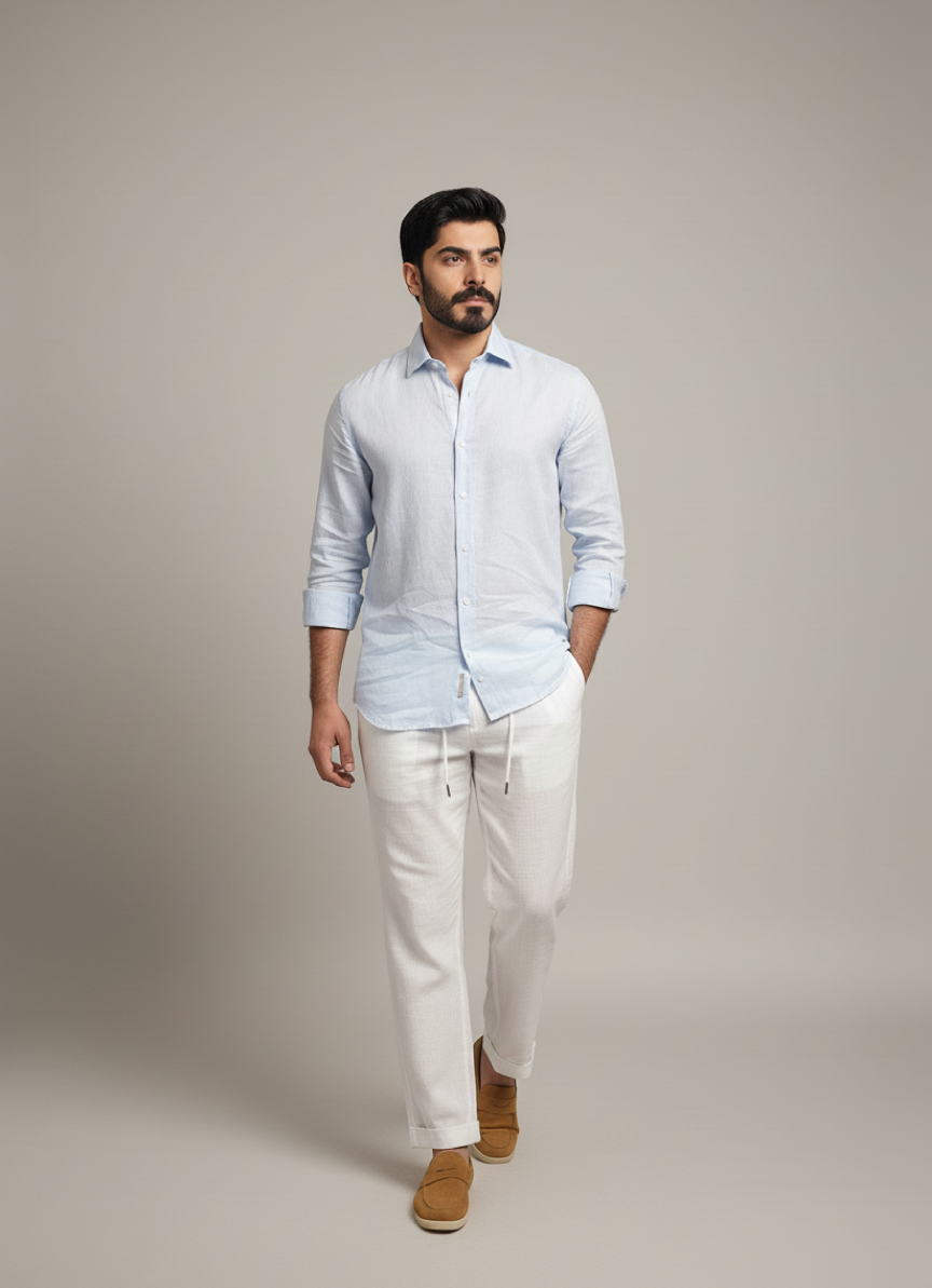 Light Blue Linen Button-Up Shirt