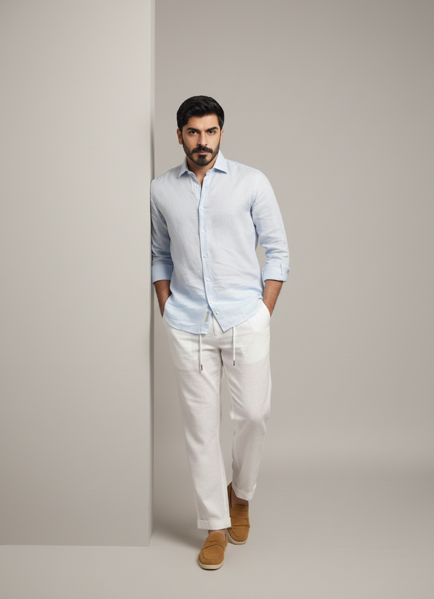 Light Blue Linen Button-Up Shirt
