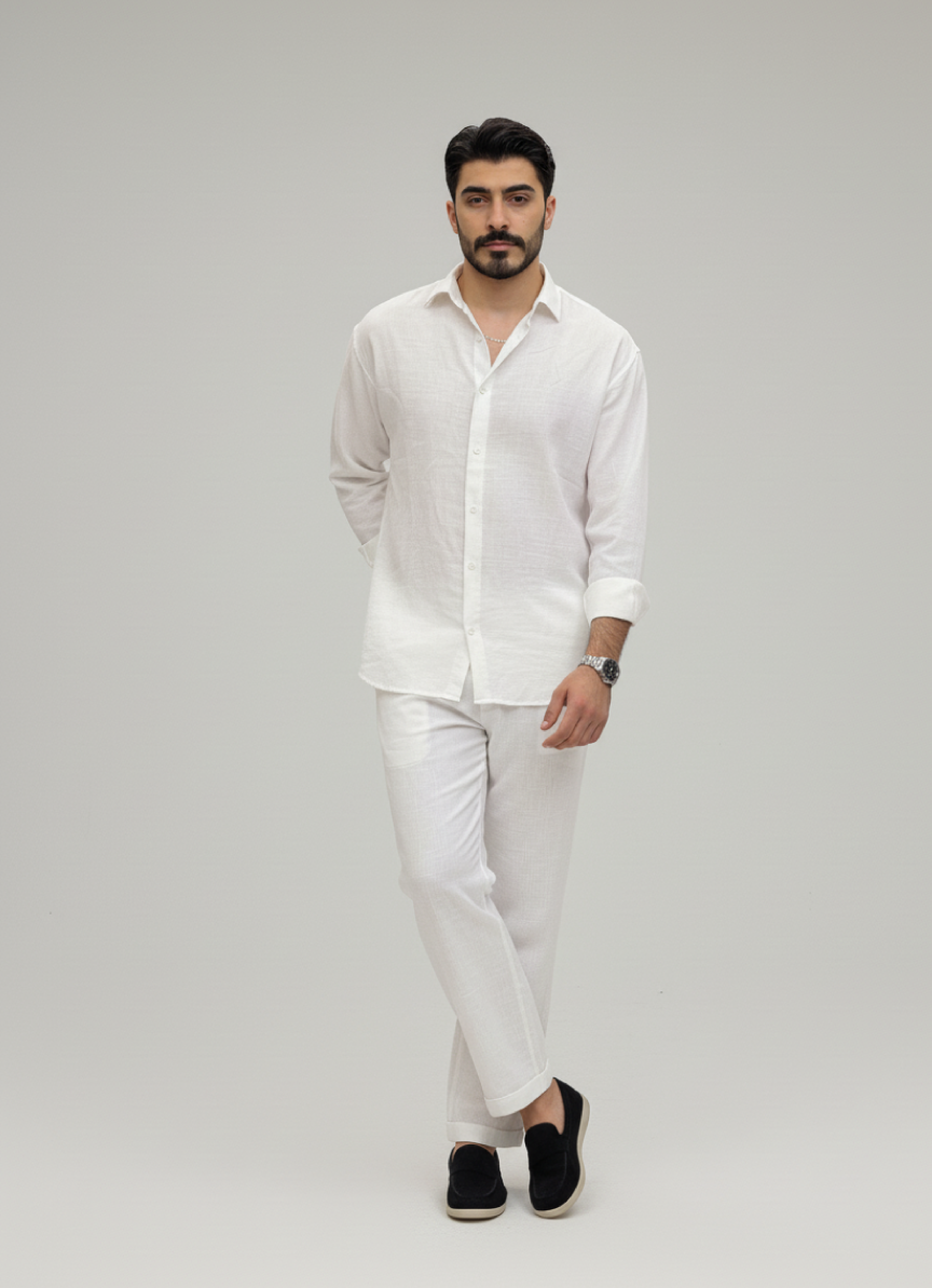 White Linen Button-Up Shirt