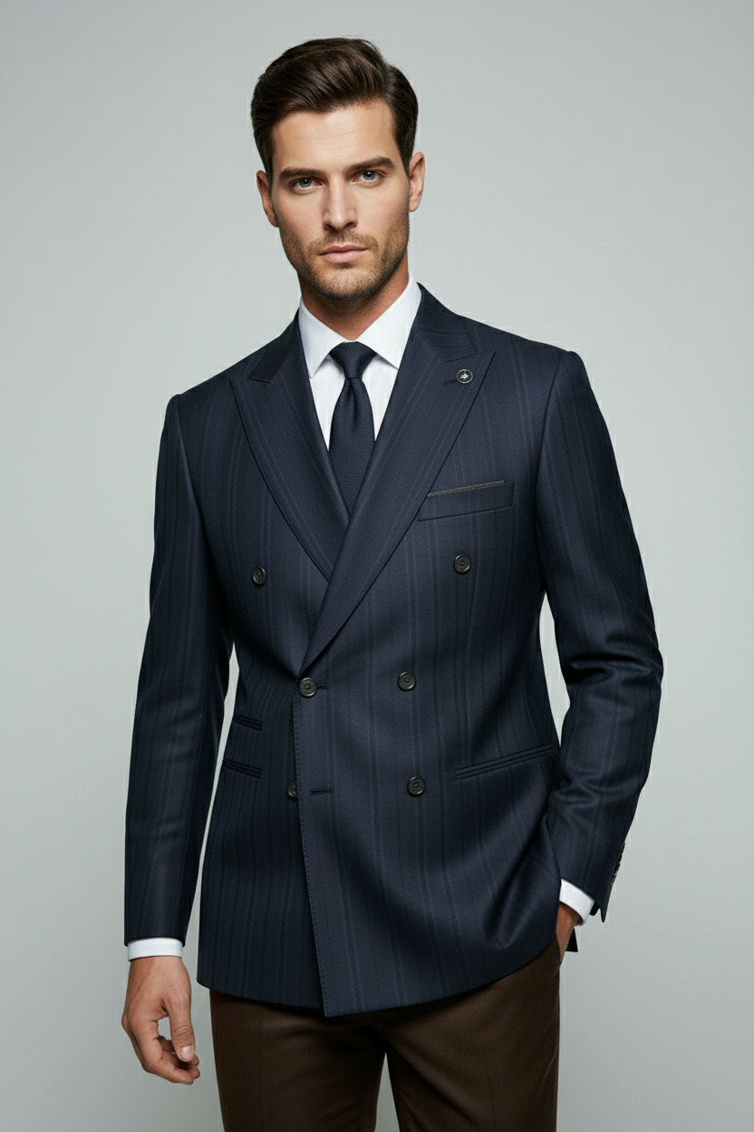 Navy Herringbone & Brown Combination Suit