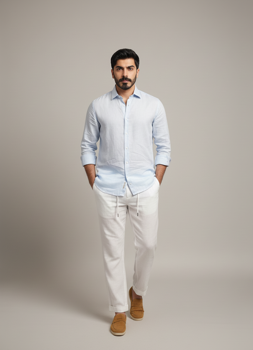 Light Blue Linen Button-Up Shirt