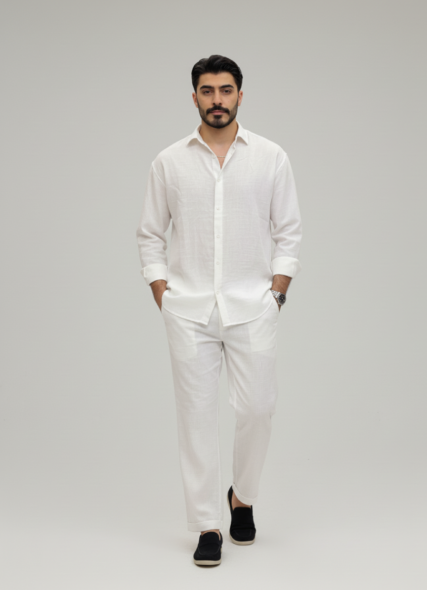 White Linen Button-Up Shirt