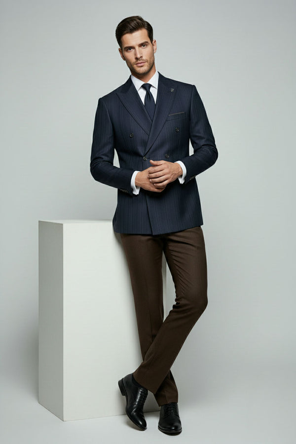 Navy Herringbone & Brown Combination Suit