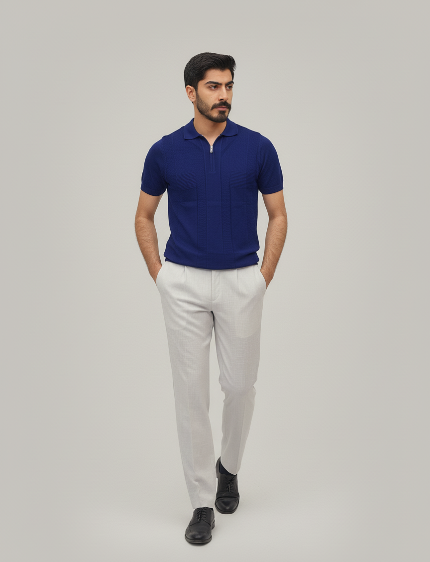 Navy Knit Polo Shirt