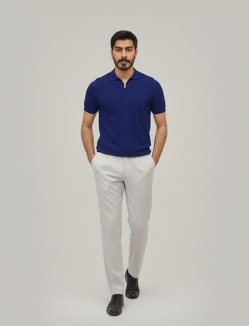 Navy Knit Polo Shirt