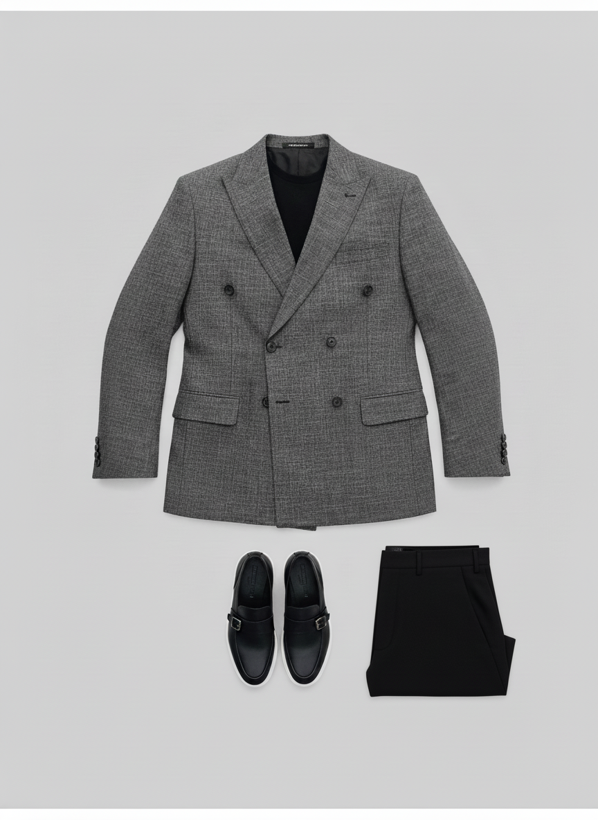 Grey & Black Double-Breasted Combination Suit