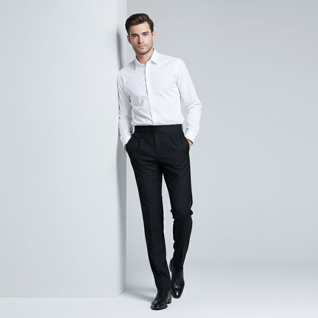 Black Pleated High Waisted Trousers