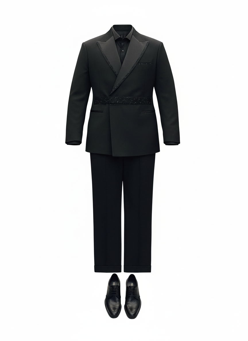 Black Embellished Tuxedo Suit