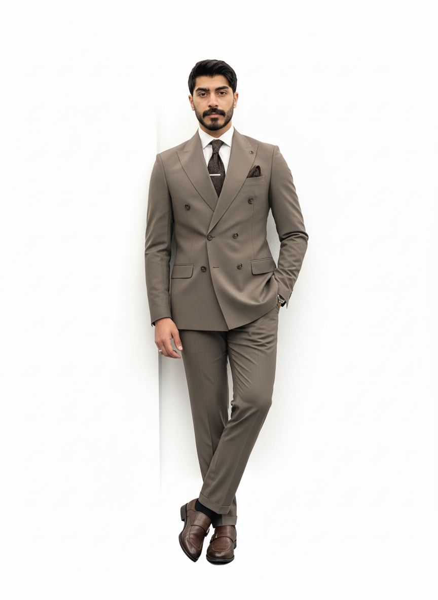Brown Double-Breasted Suit