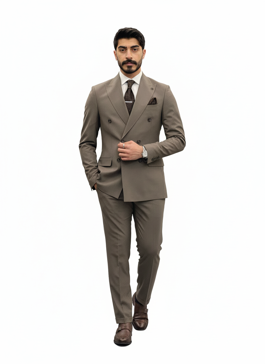 Brown Double-Breasted Suit