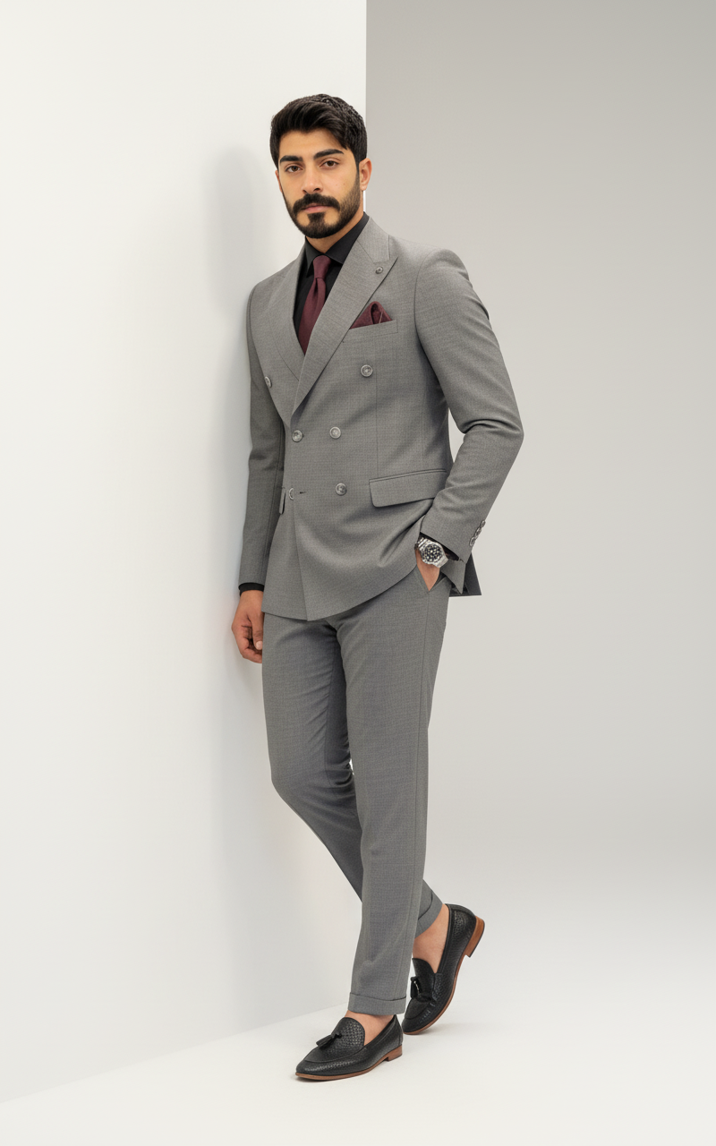 Grey Double-Breasted Suit