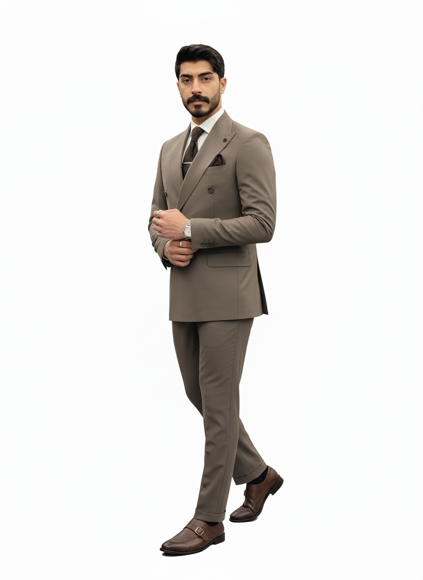 Brown Double-Breasted Suit