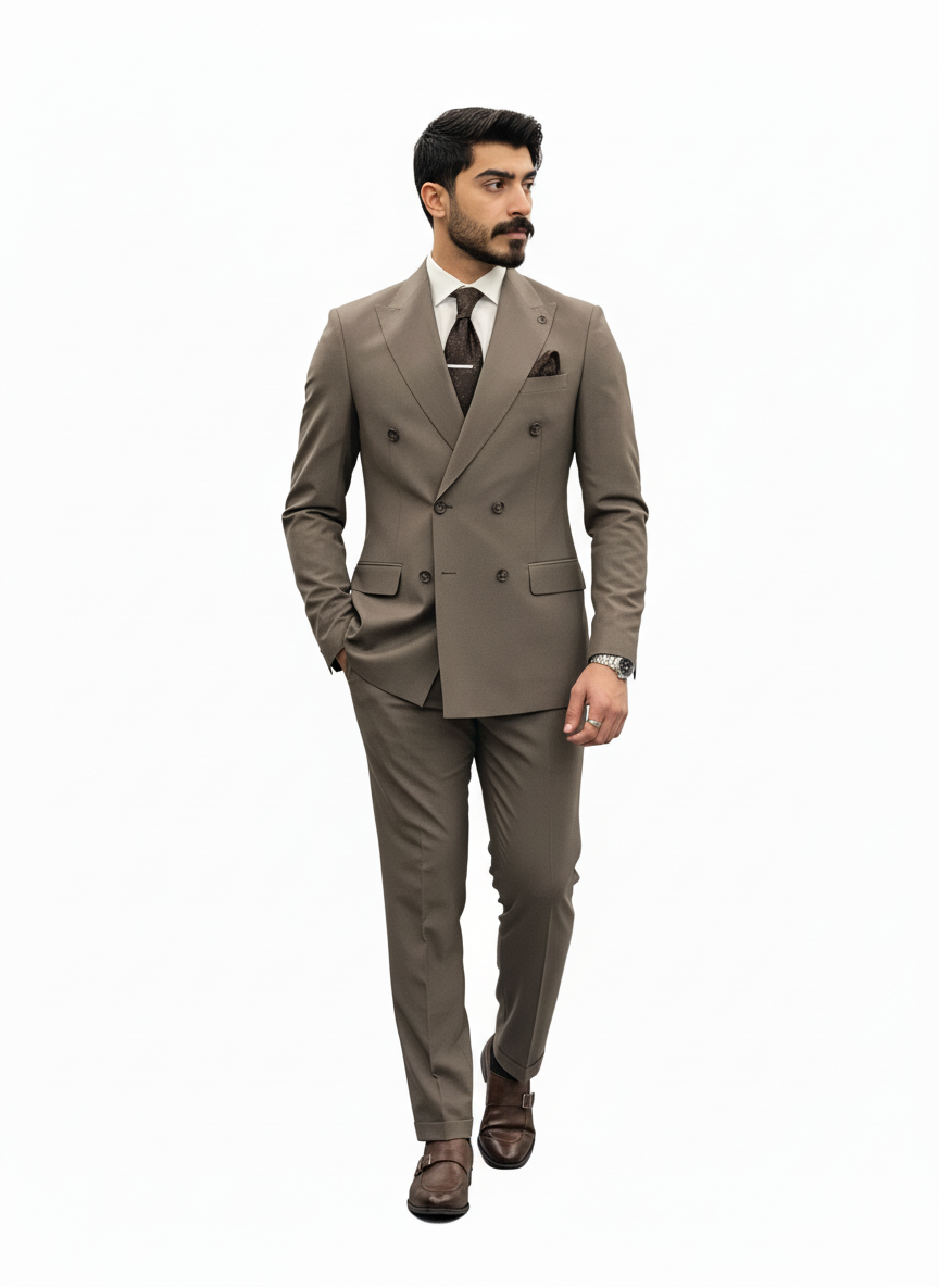 Brown Double-Breasted Suit