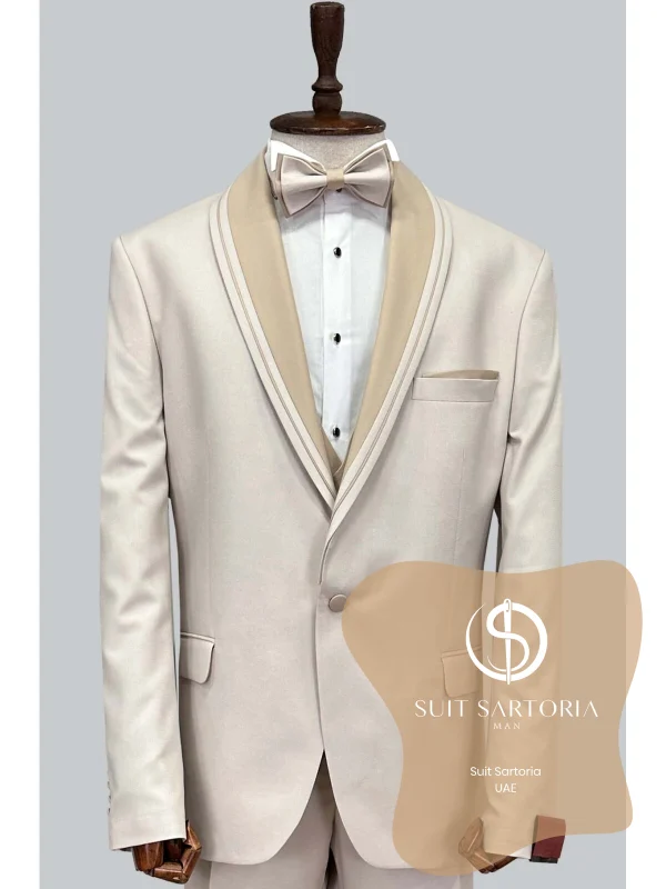 Suit Sartoria Big Sizes Removable Lapel Beige Tuxedo