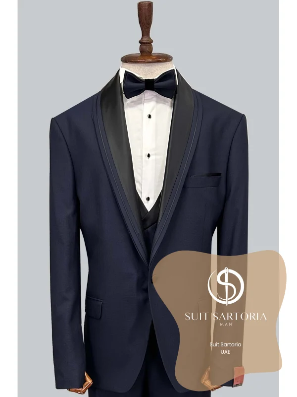 Suit Sartoria Big Sizes Removable Lapel Navy Blue Tuxedo