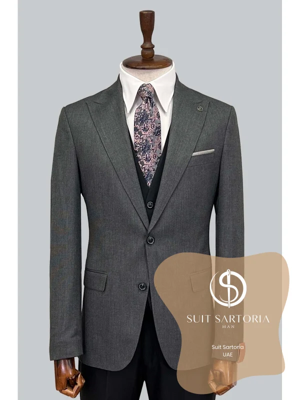 Suit Sartoria Dark Grey Suit With Double Faced Vest