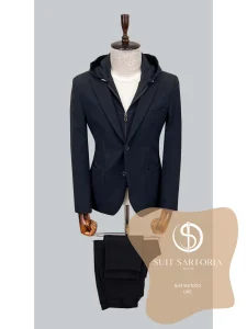 suit sartoria uae hooded lapel black performance suit EVDxac