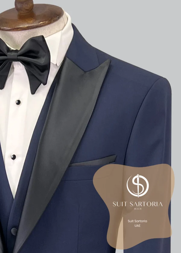 Suit Sartoria Removable Lapel Wool Navy Blue Suit