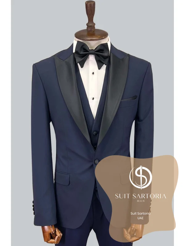 Suit Sartoria Removable Lapel Wool Navy Blue Suit