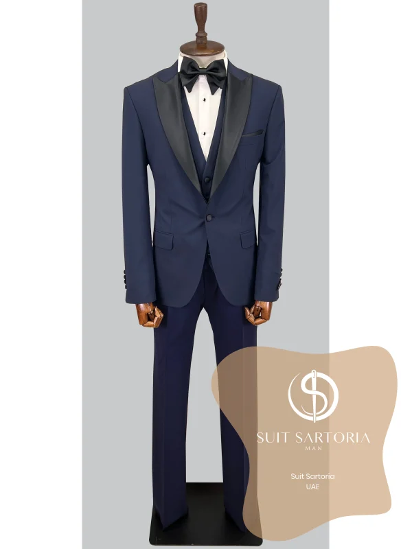 Suit Sartoria Removable Lapel Wool Navy Blue Suit